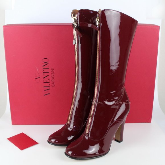 NEW Valentino Garavani Valentino Zip Patent Leather Boots EU 36.5 Made in Italy